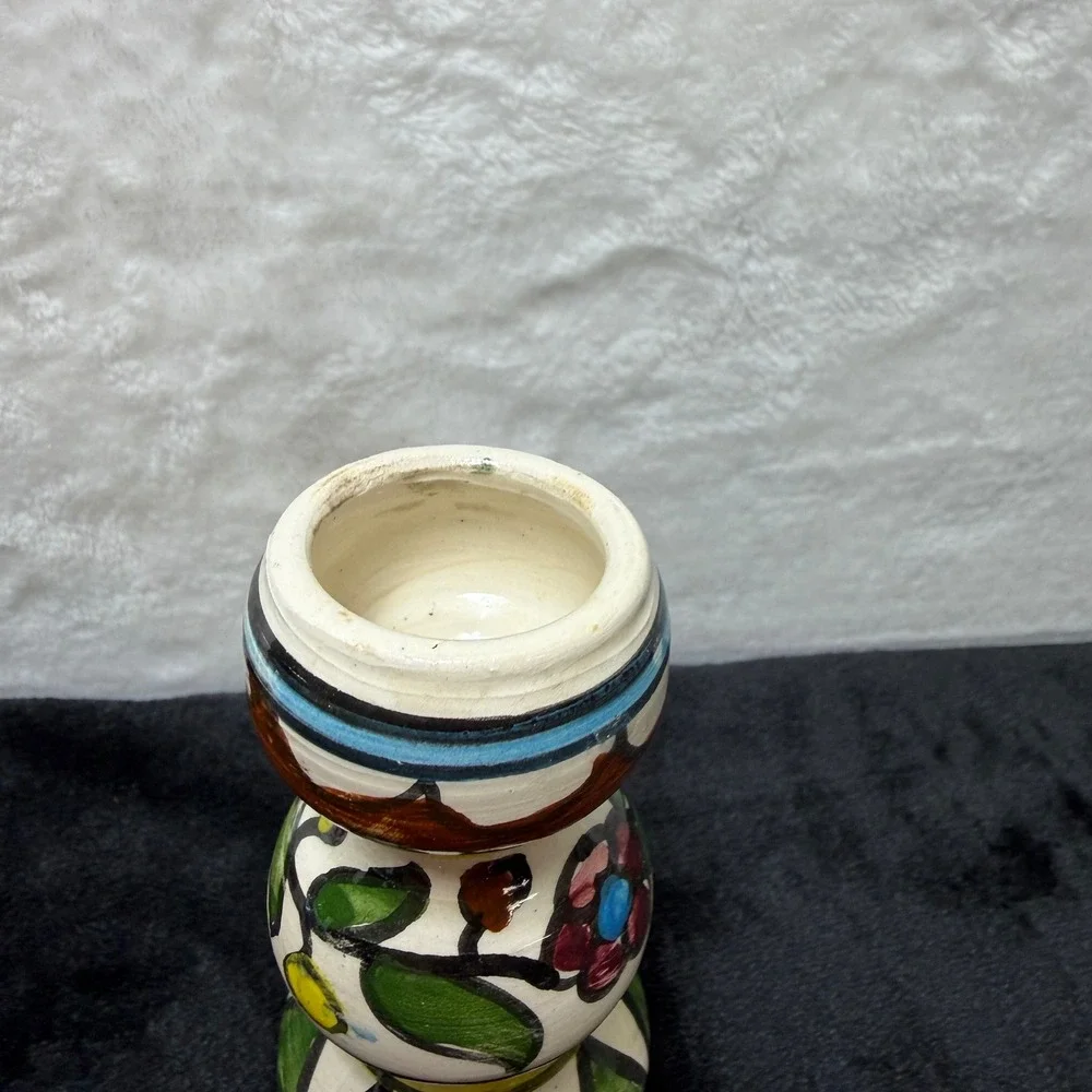 2 Hand Painted Turkish Iznik Style Ceramic Bud Vases Set Floral Red Blue‎ Yellow